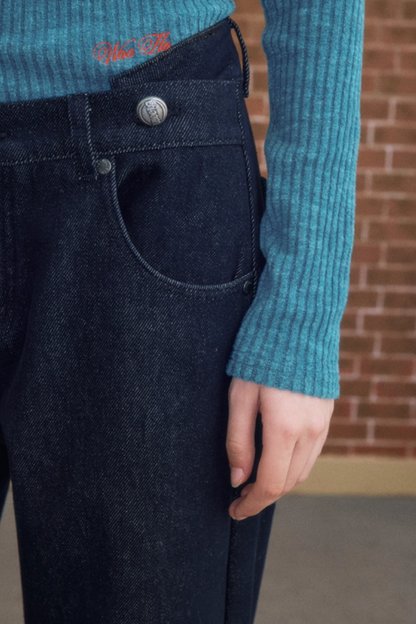 Winter Simple Straight Fleece Jeans