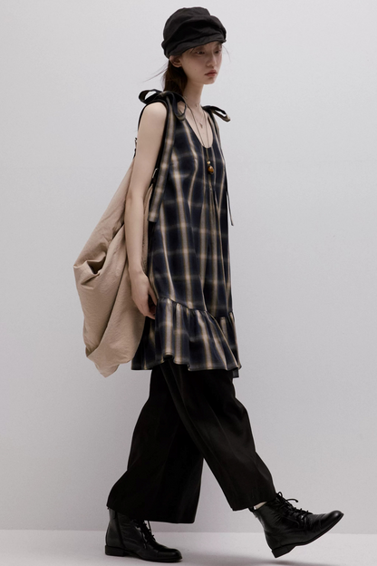 Imitation Linen Black Cropped Pants
