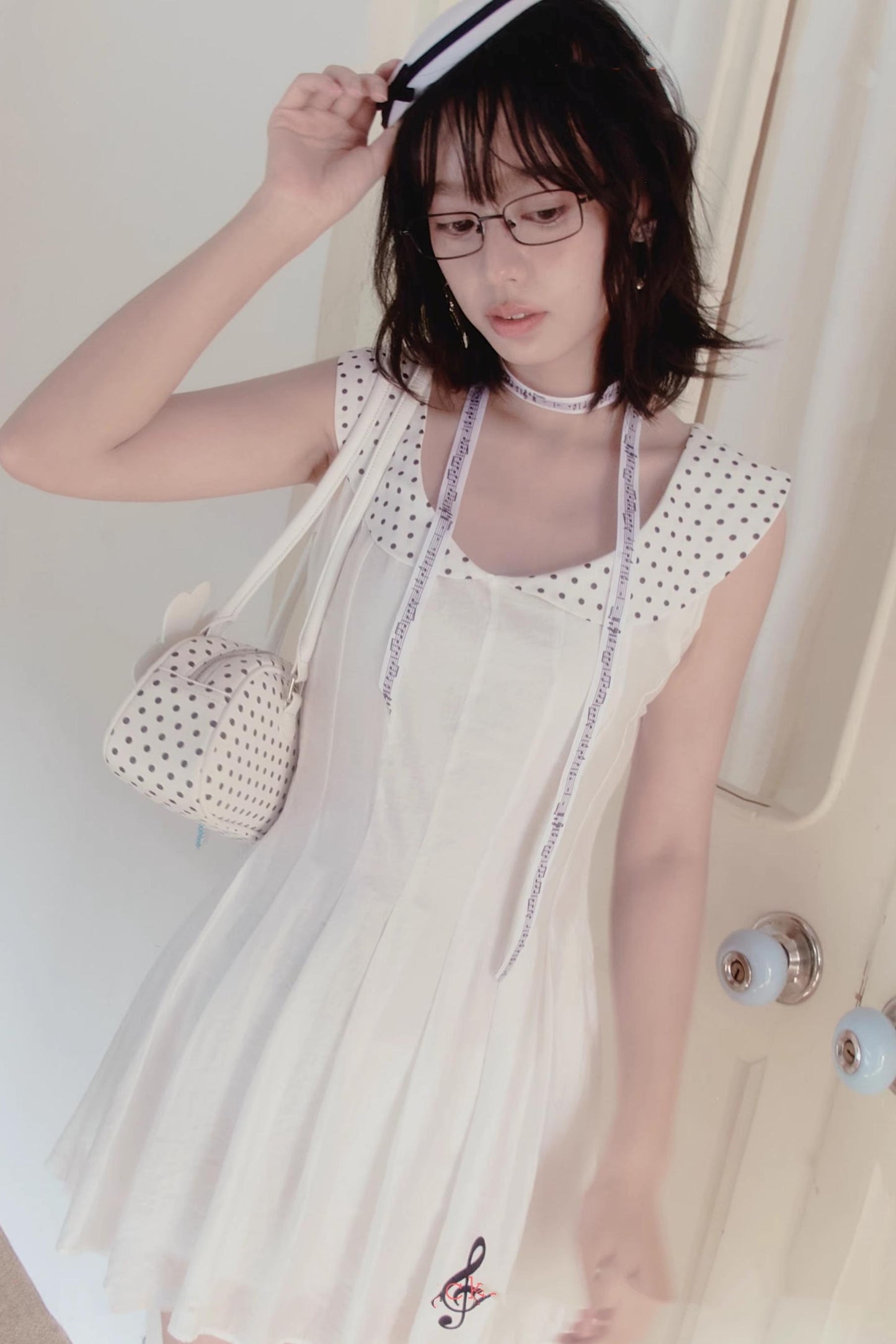 White Polka Dot Embroidered Babydoll Dress