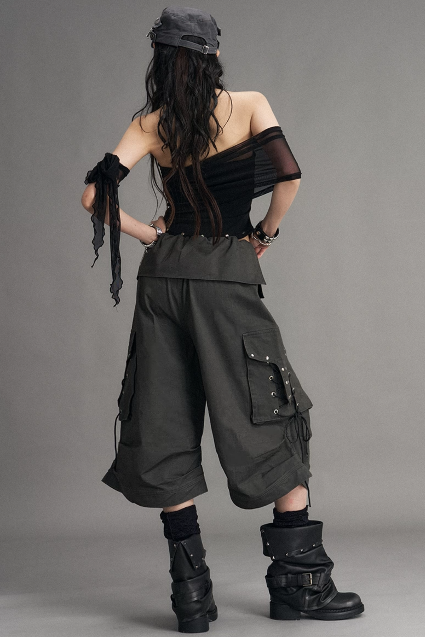 Punk-Netzstrick-Bandeau-Oberteil