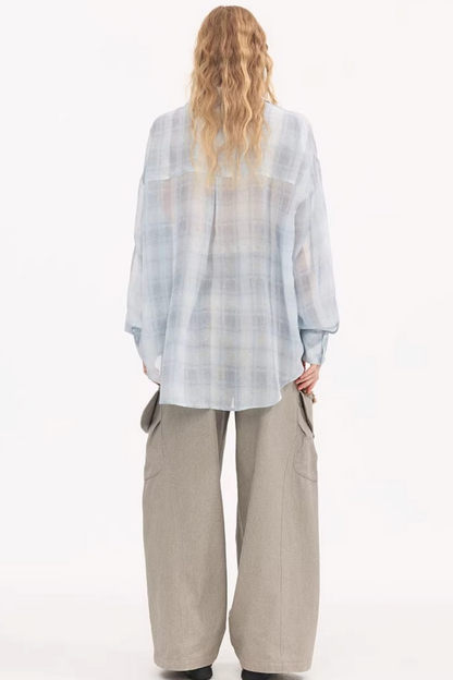 Plaid Lantern Sleeve Blouse