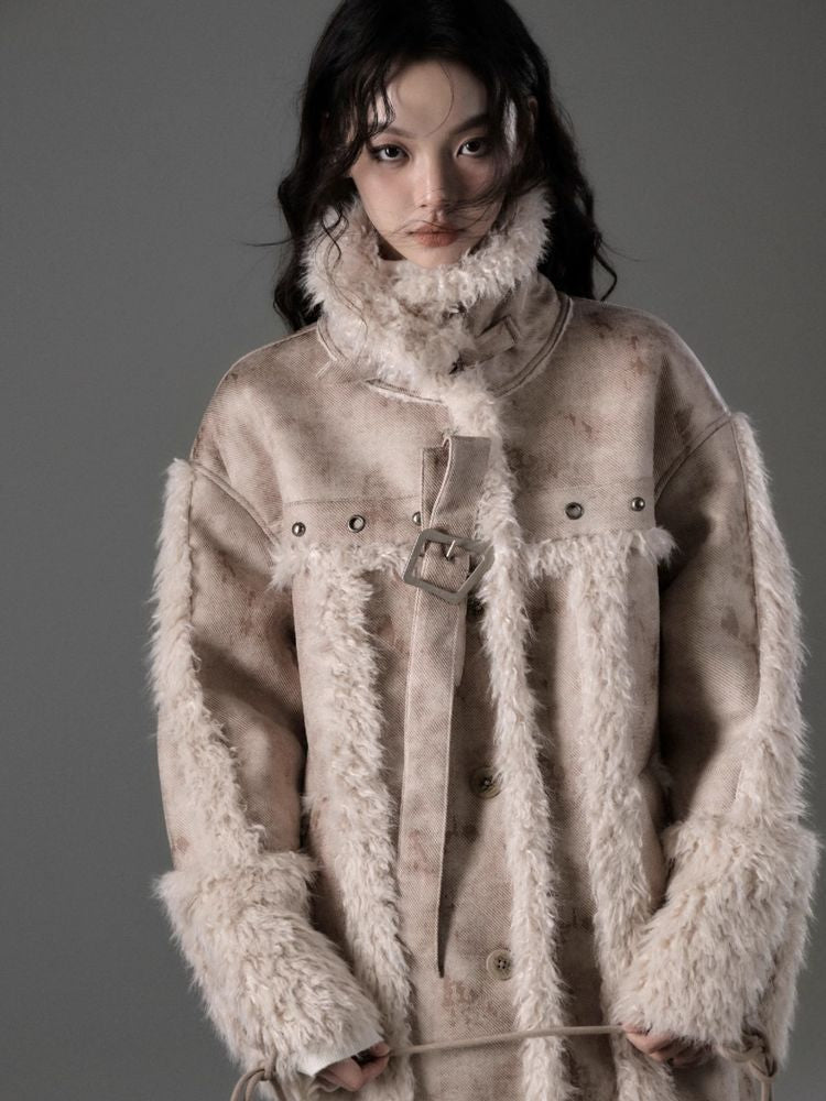 Lamb fur long coat