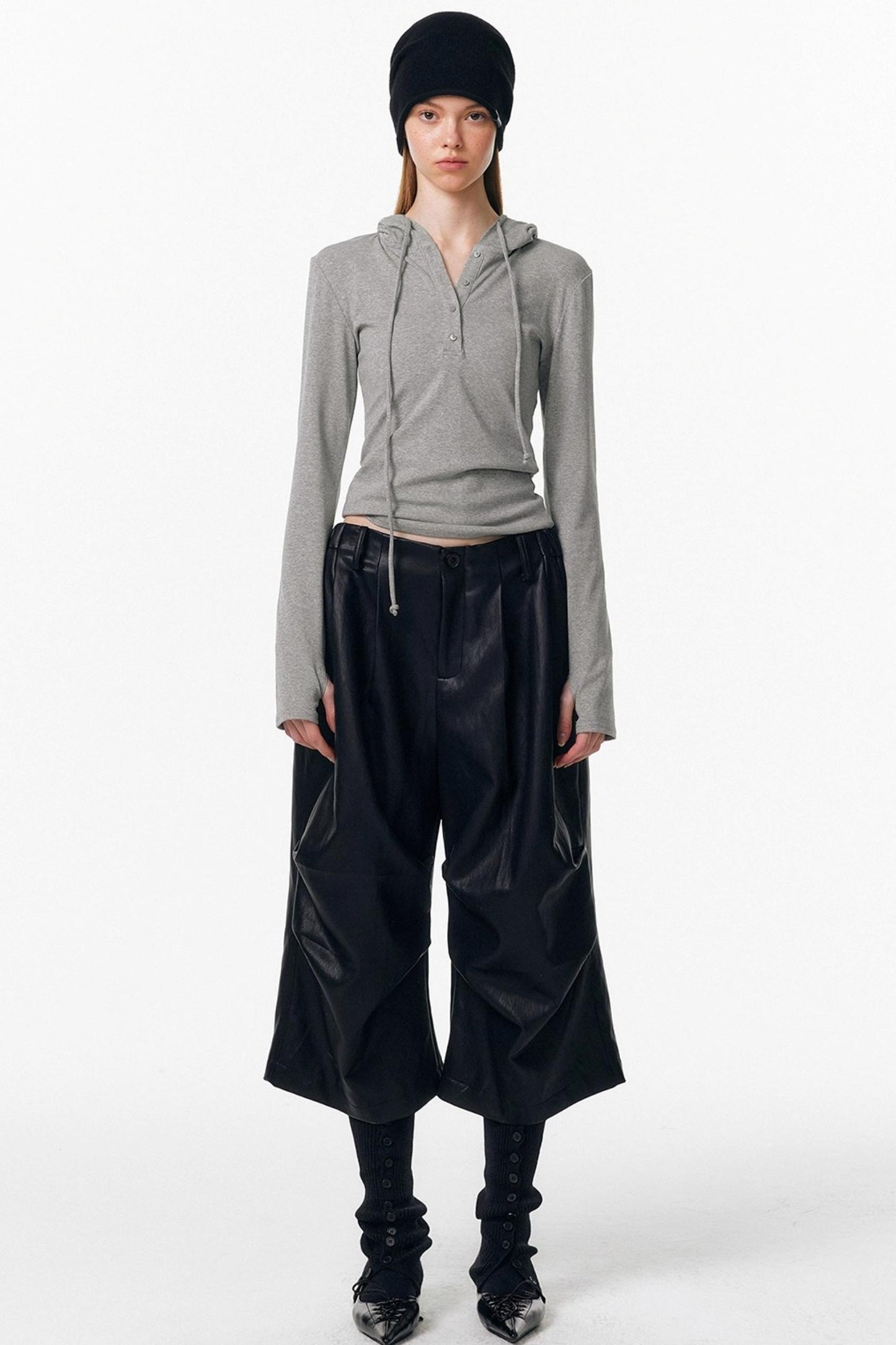 Drawstring Hooded Stretchy Top