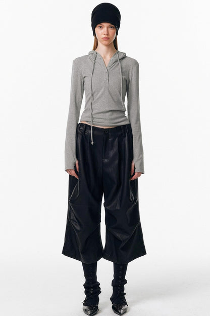 Drawstring Hooded Stretchy Top