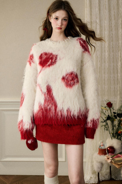 Abstract Super Soft Furry Sweater Top