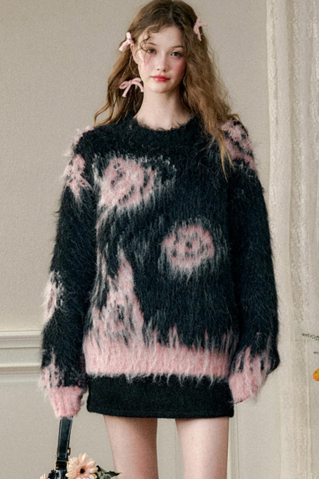 Abstract Super Soft Furry Sweater Top