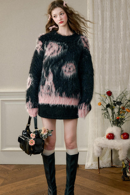 Abstract Super Soft Furry Sweater Top