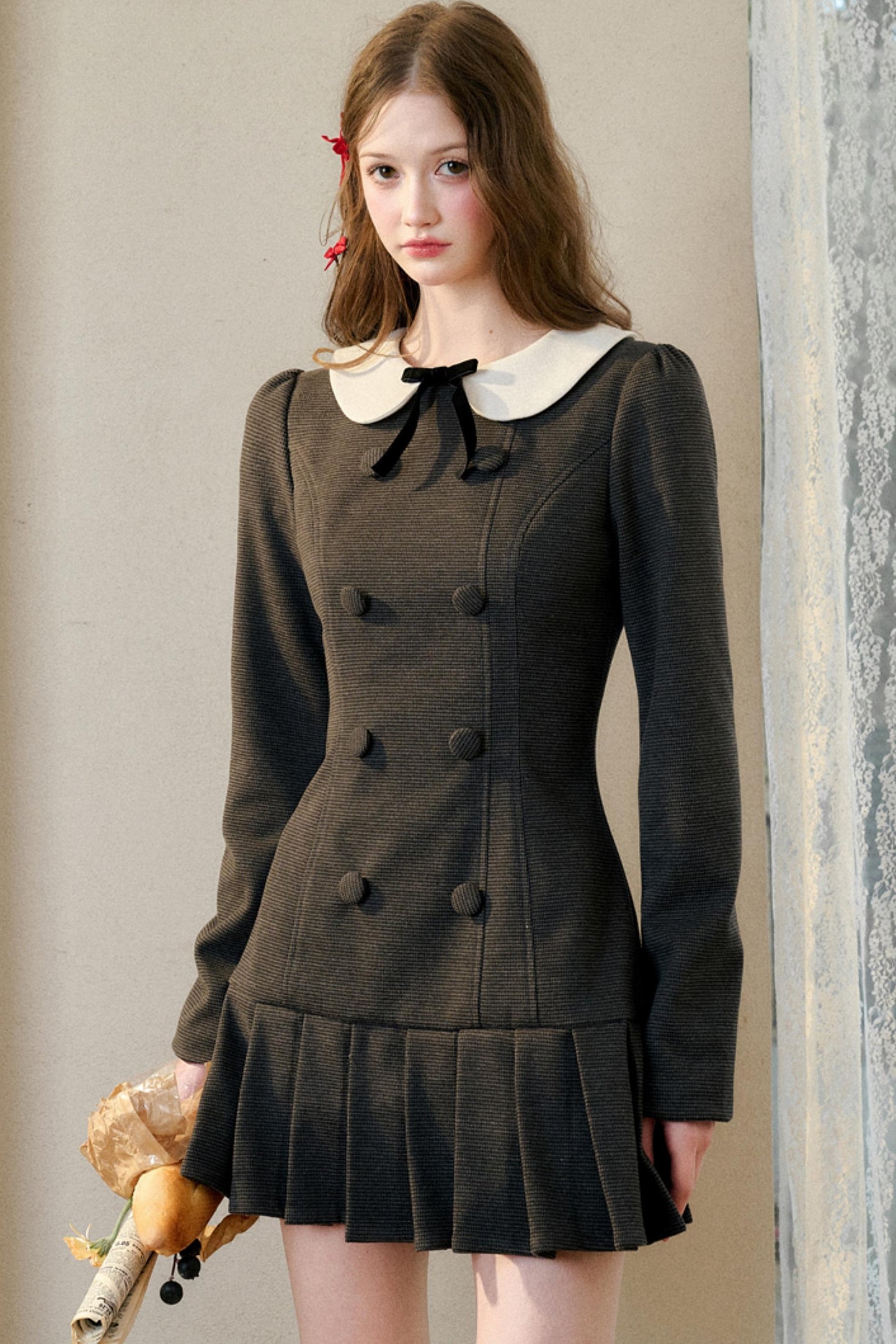 Academy Style Doll Collar Pleated Dress