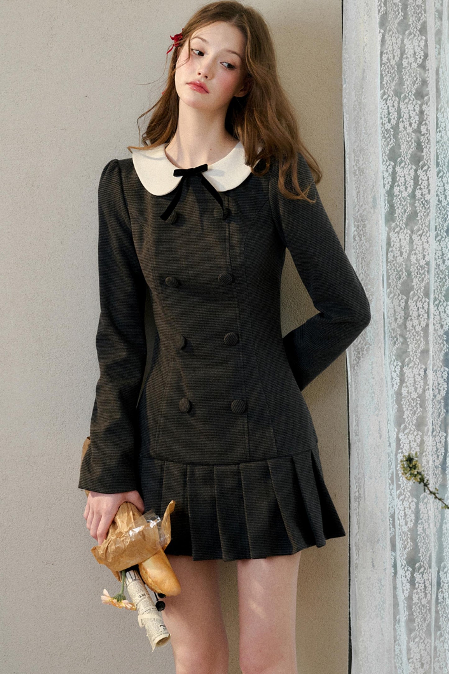 Academy Style Doll Collar Pleated Dress