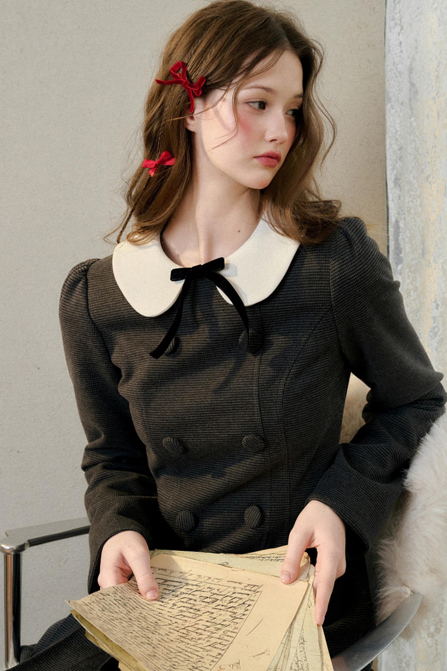 Academy Style Doll Collar Pleated Dress