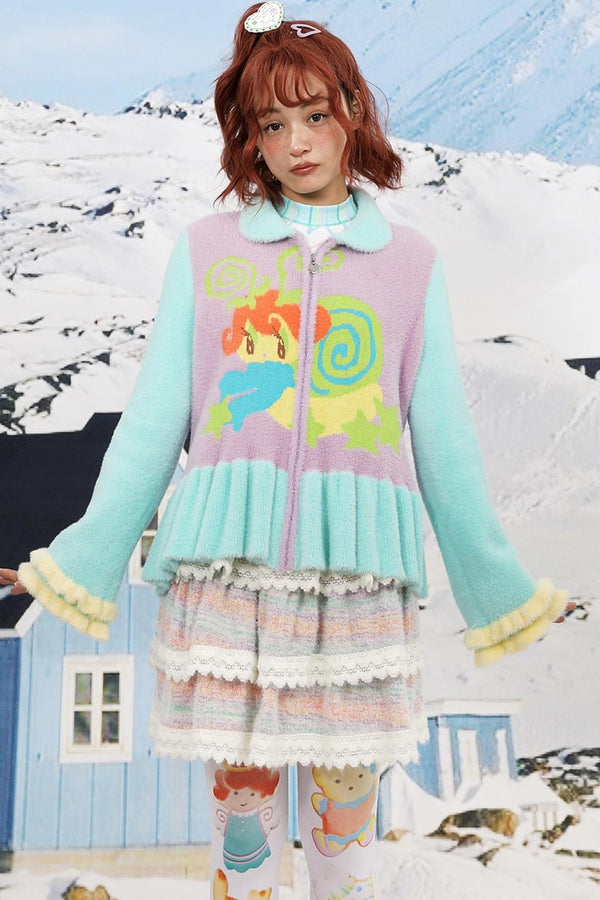 Cartoon Knit Contrast Thermal Mink Sweater