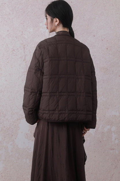 Collarless Sandalwood Quilted Down Jacket