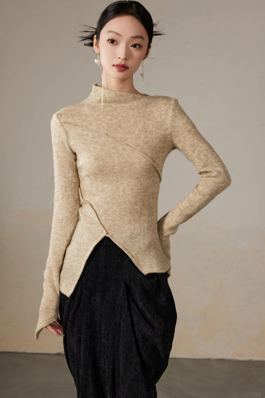 Cut-Neck Slim Fit Knitted Pullover Sweater