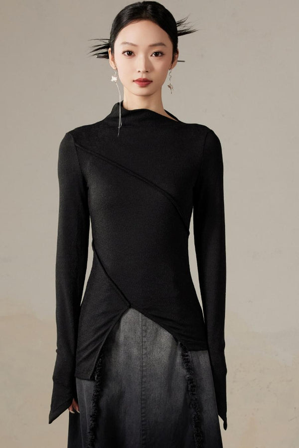 Cut-Neck Slim Fit Knitted Pullover Sweater