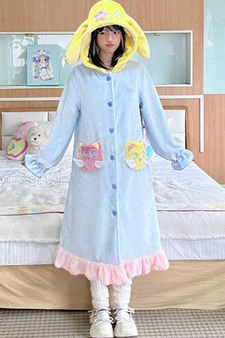 Cute Hooded Animal Mink Fur Nightdress