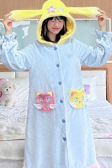 Cute Hooded Animal Mink Fur Nightdress