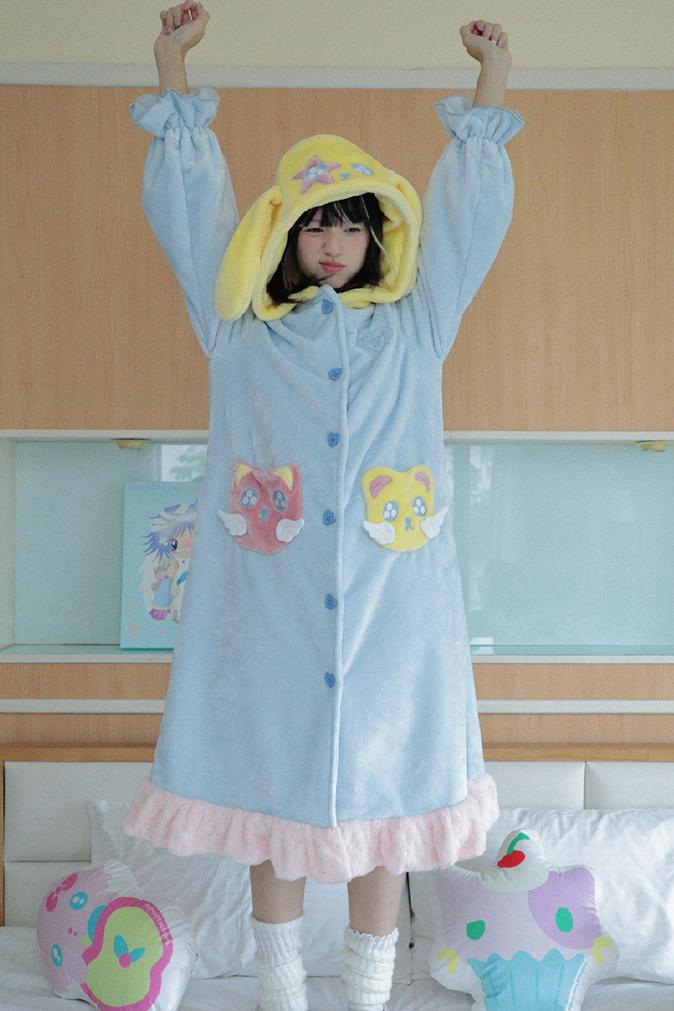 Cute Hooded Animal Mink Fur Nightdress