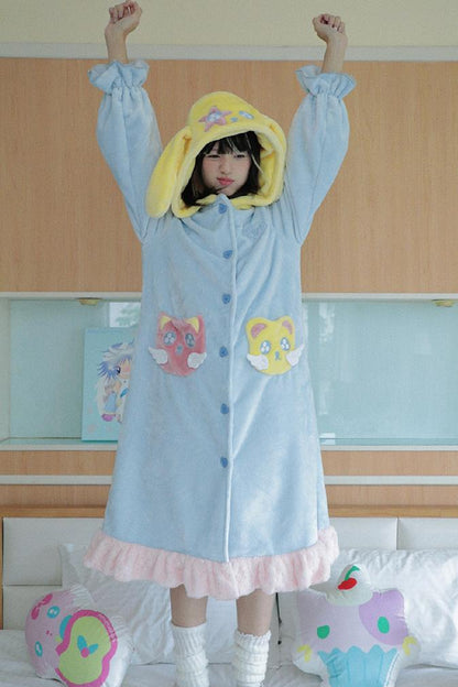 Cute Hooded Animal Mink Fur Nightdress