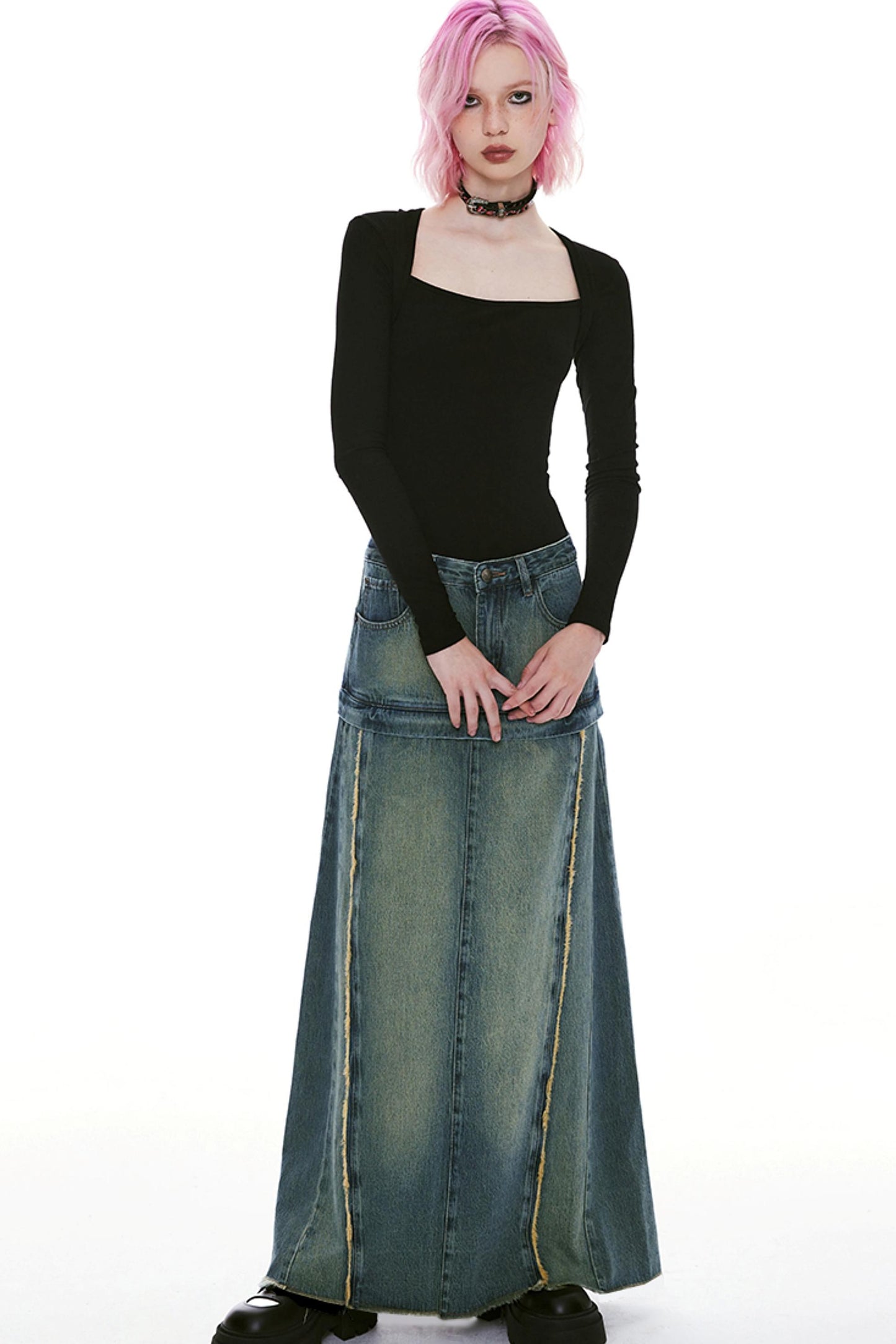 Detachable Retro Wash Denim Skirt