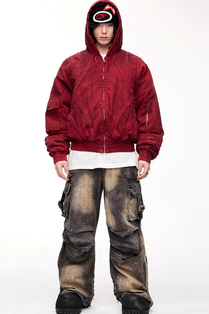 Distressed Washed Loose Hooded Jacket