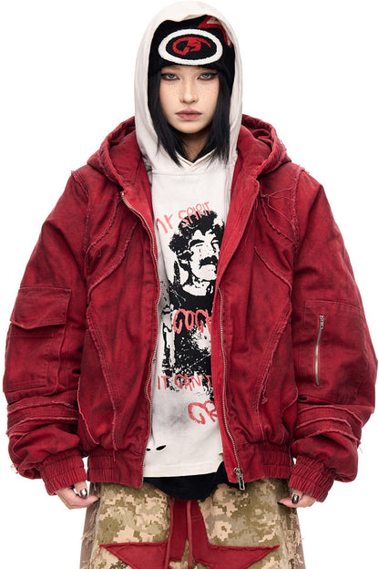 Distressed Washed Loose Hooded Jacket