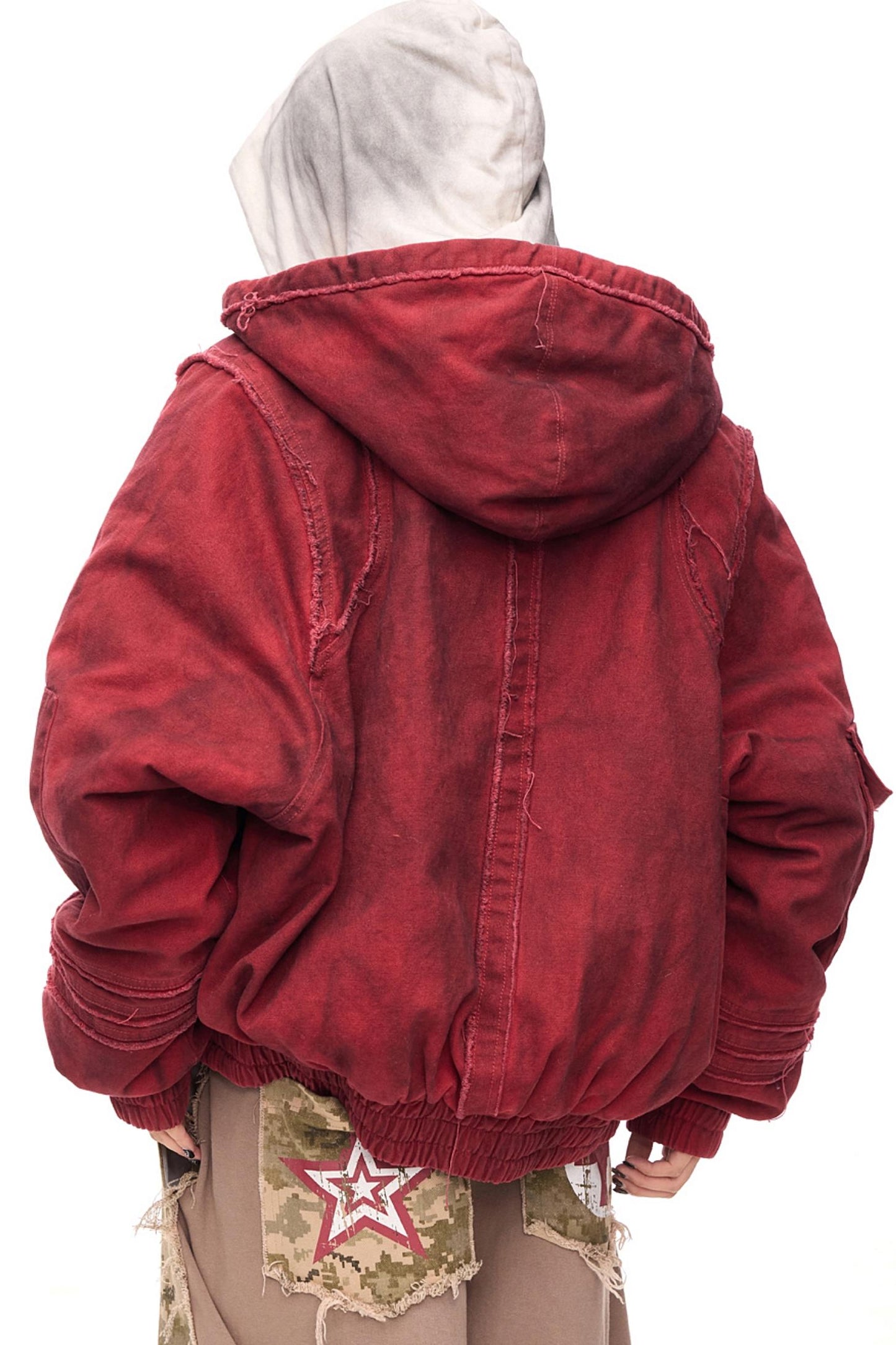 Distressed Washed Loose Hooded Jacket