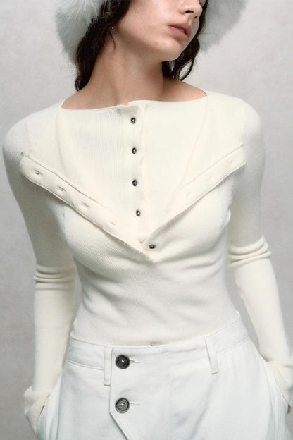 High-Stretch Layered Collar Knit Shirt