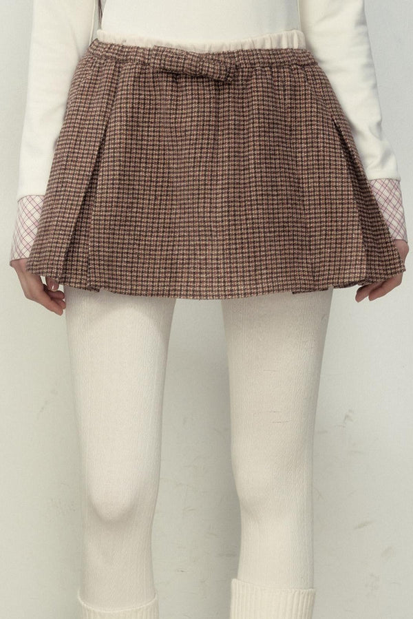 Double-Waist Design Houndstooth Skirt