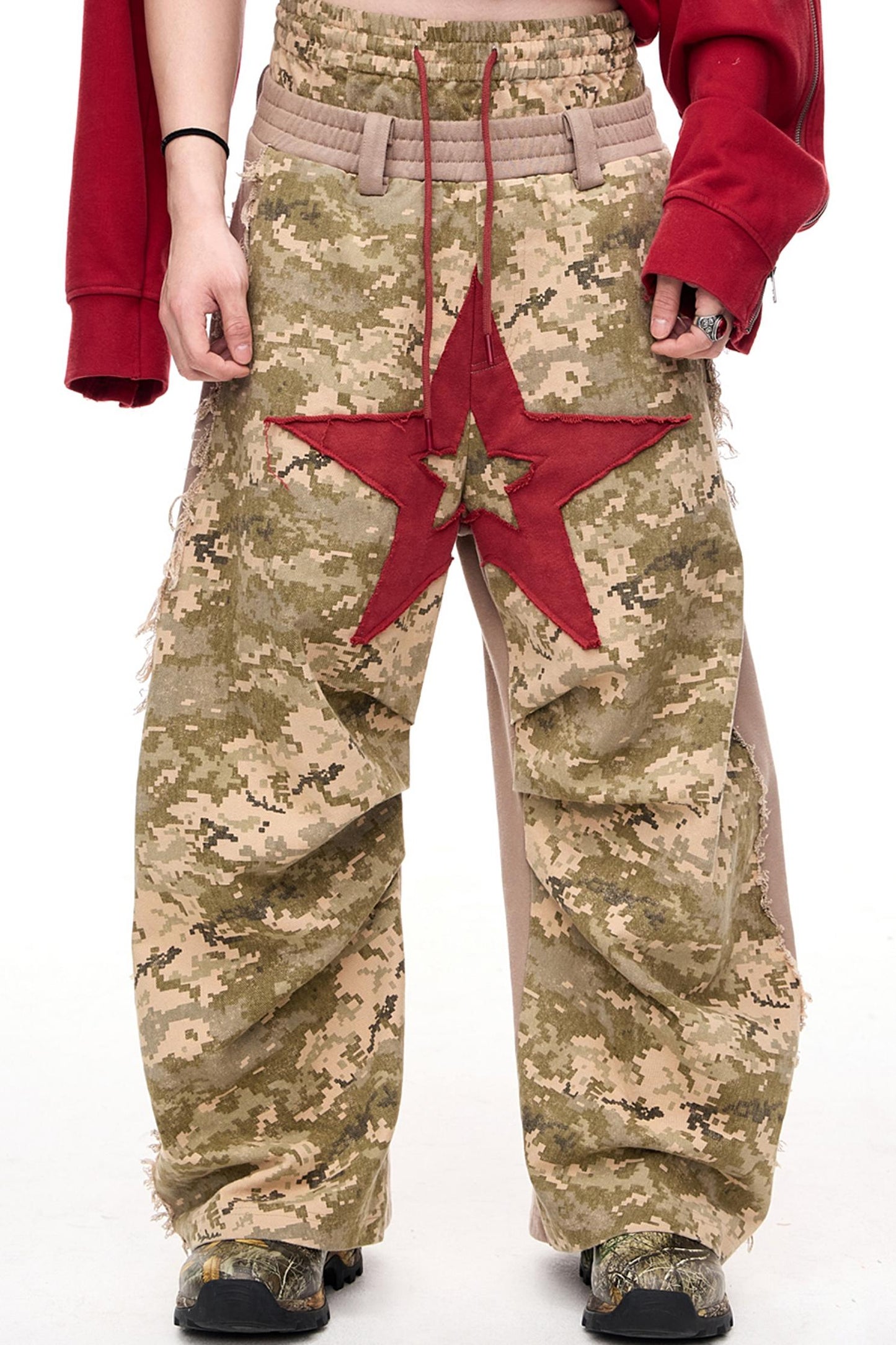 Double Waistband Camouflage Wide-Leg Pants