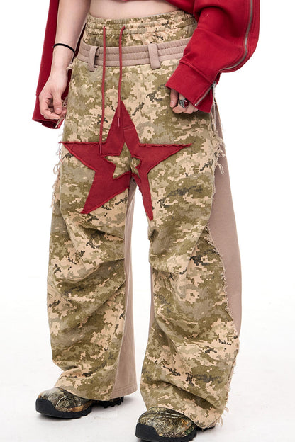 Double Waistband Camouflage Wide-Leg Pants