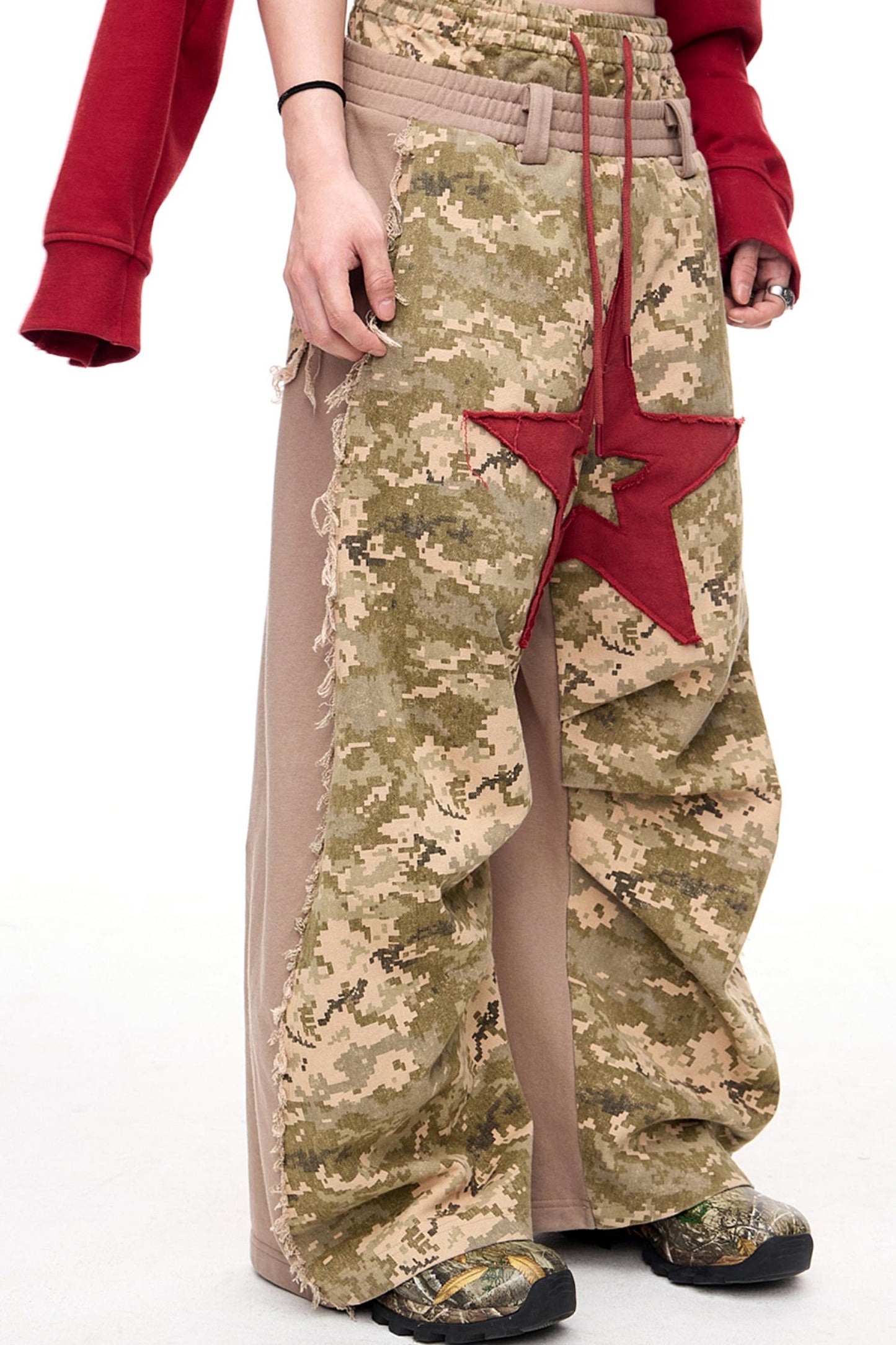 Double Waistband Camouflage Wide-Leg Pants