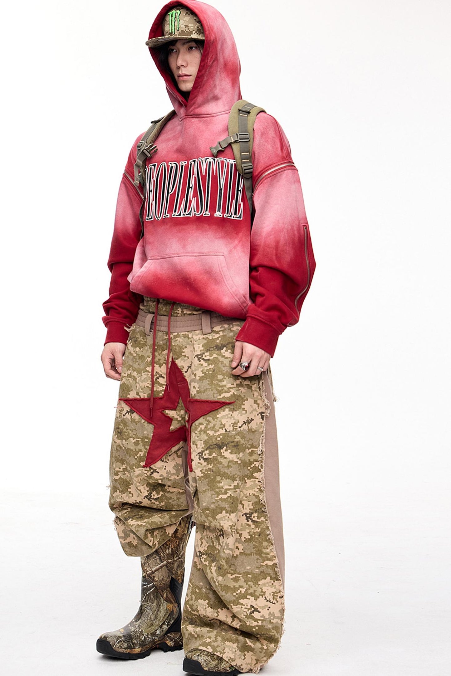 Double Waistband Camouflage Wide-Leg Pants