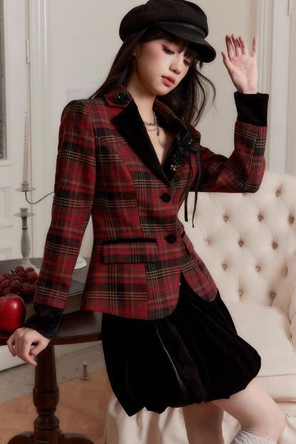 Festive Red Check Slim Waist Set-Up