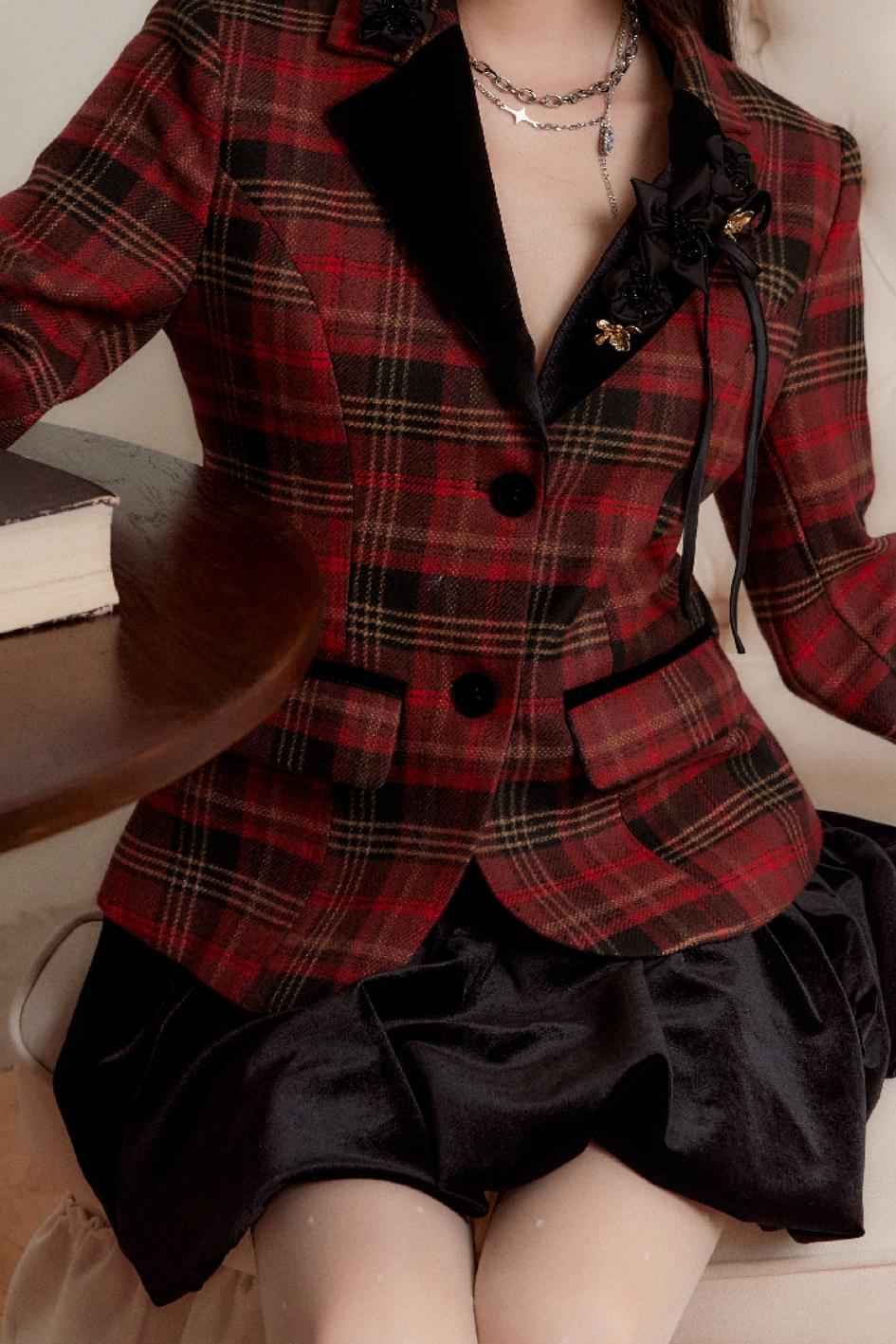 Festive Red Check Slim Waist Set-Up