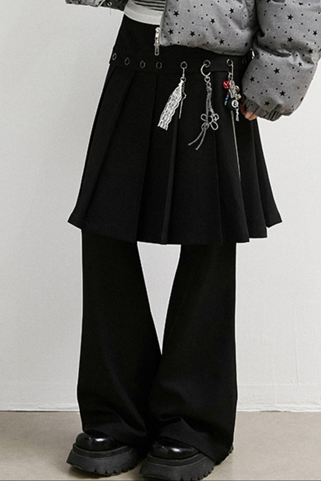 Two-in-One Pleated Skirt and Flared Pants