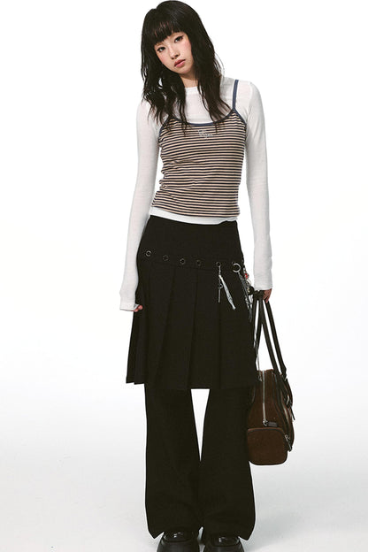 Two-in-One Pleated Skirt and Flared Pants