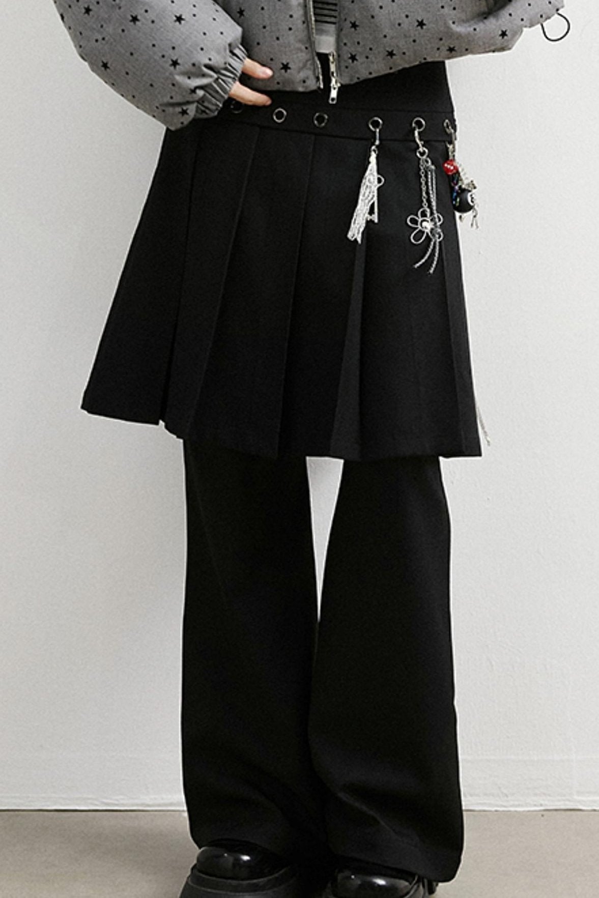 Two-in-One Pleated Skirt and Flared Pants