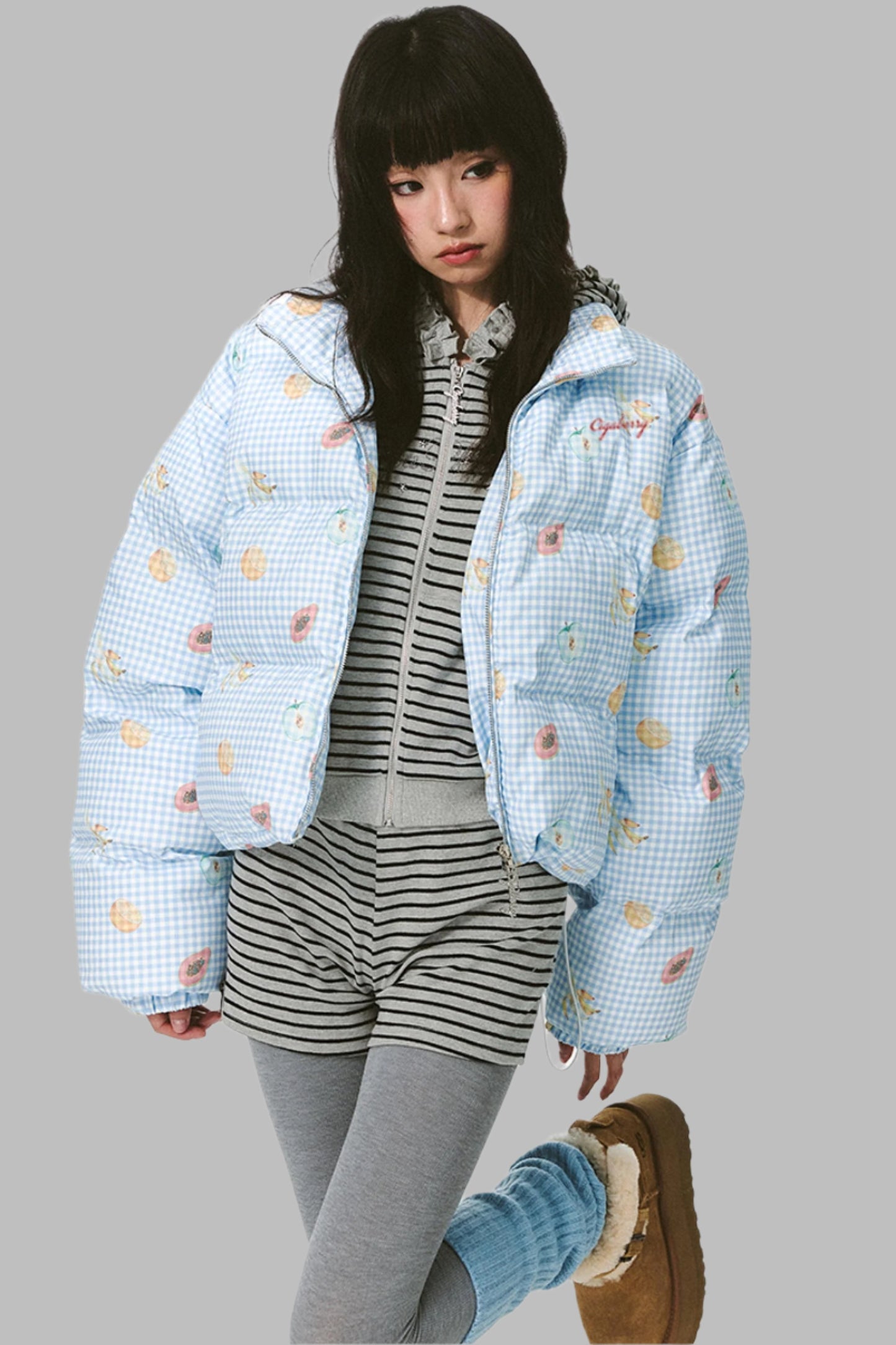 Vintage-Style Sweet Fruit Print Padded Jacket