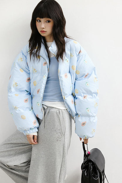 Vintage-Style Sweet Fruit Print Padded Jacket