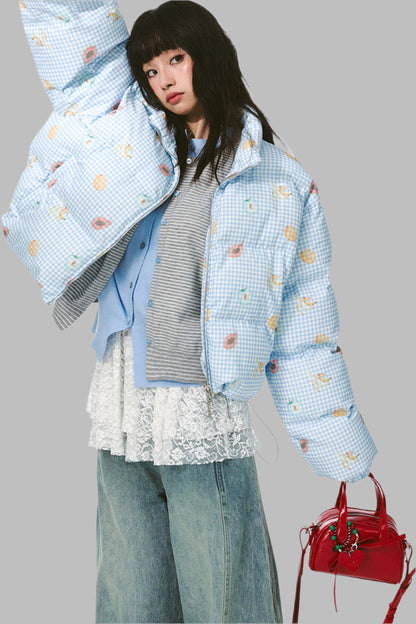 Vintage-Style Sweet Fruit Print Padded Jacket