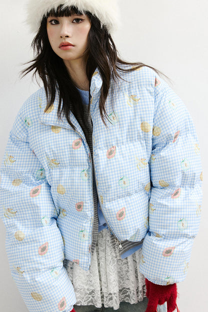 Vintage-Style Sweet Fruit Print Padded Jacket