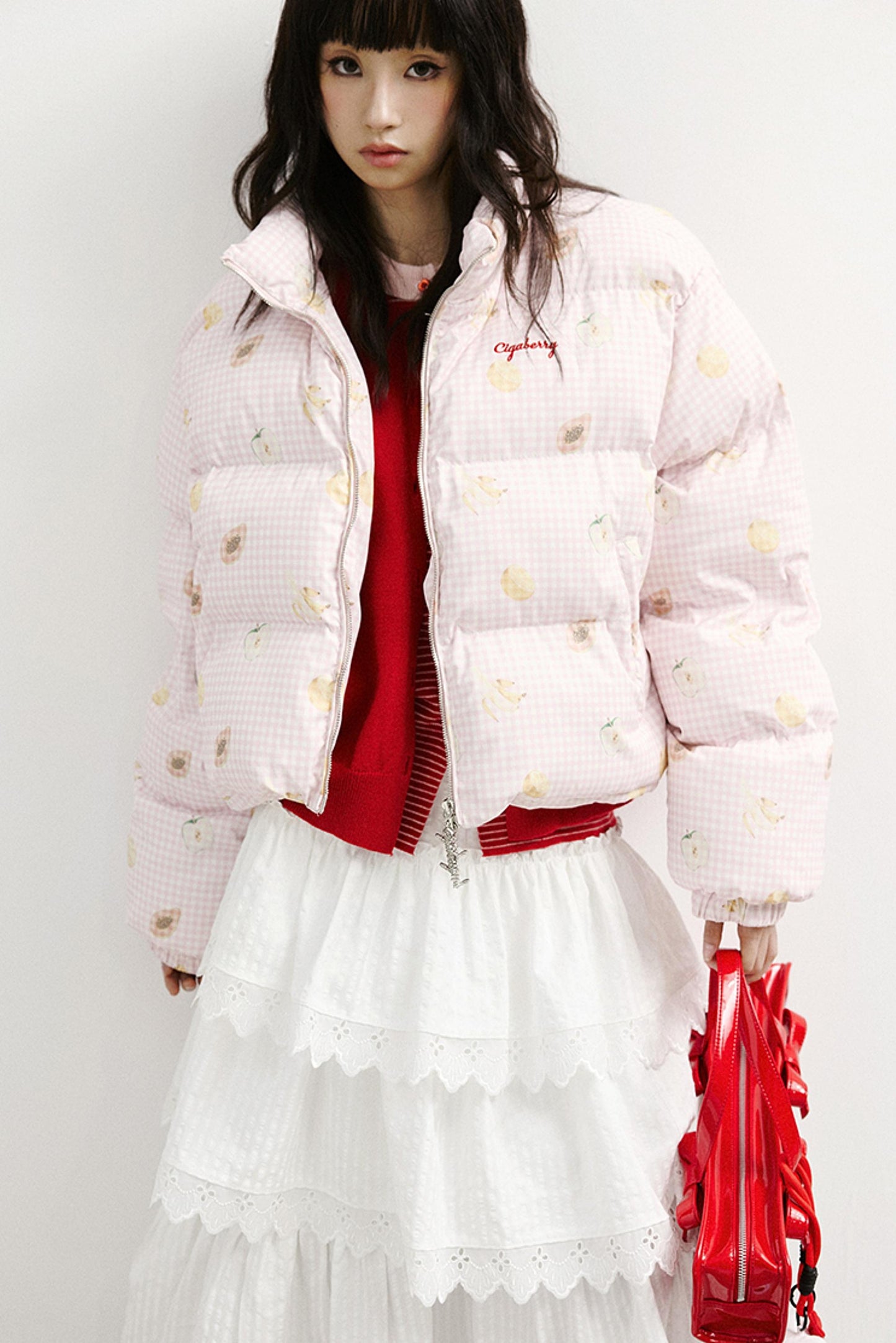 Vintage-Style Sweet Fruit Print Padded Jacket