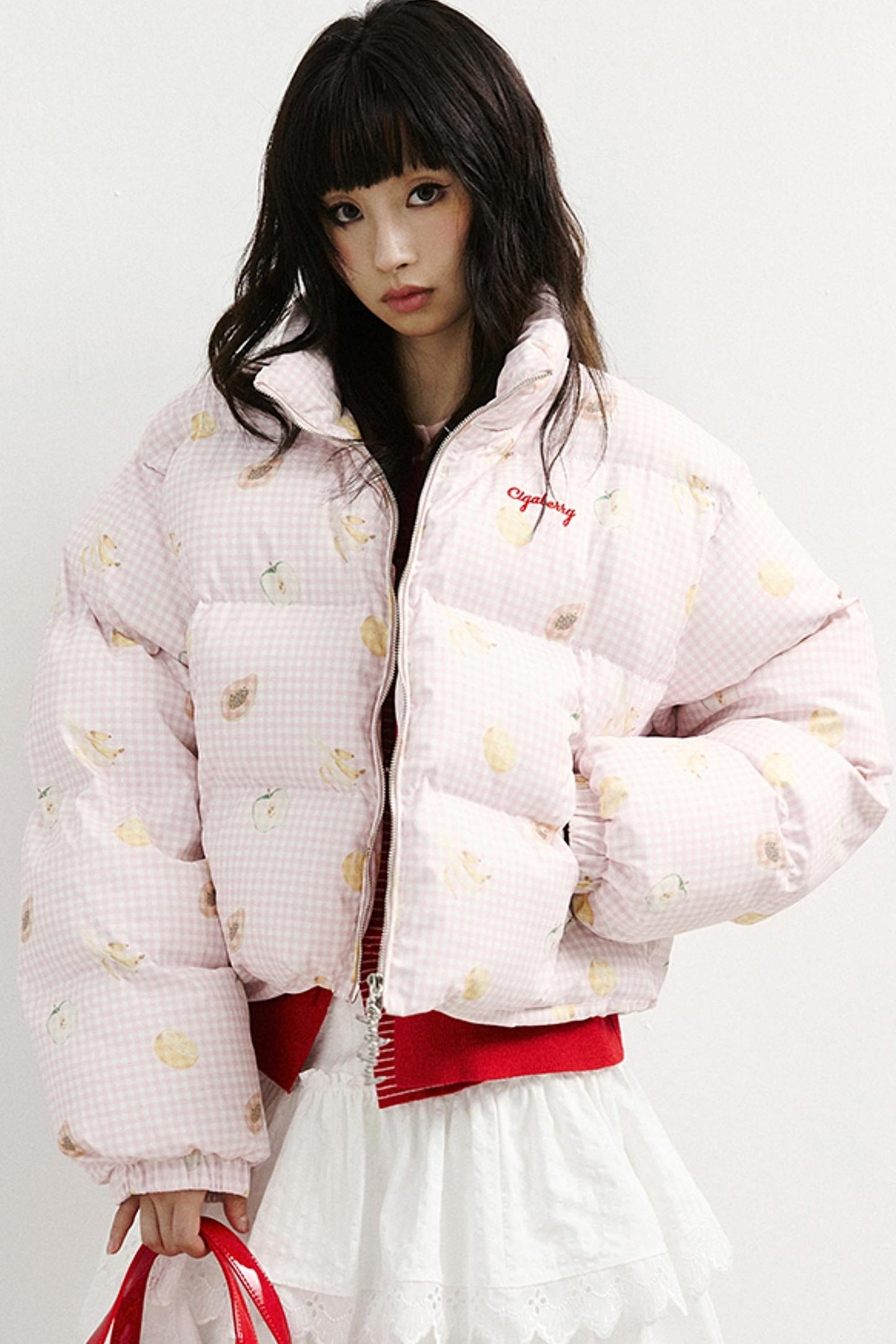 Vintage-Style Sweet Fruit Print Padded Jacket