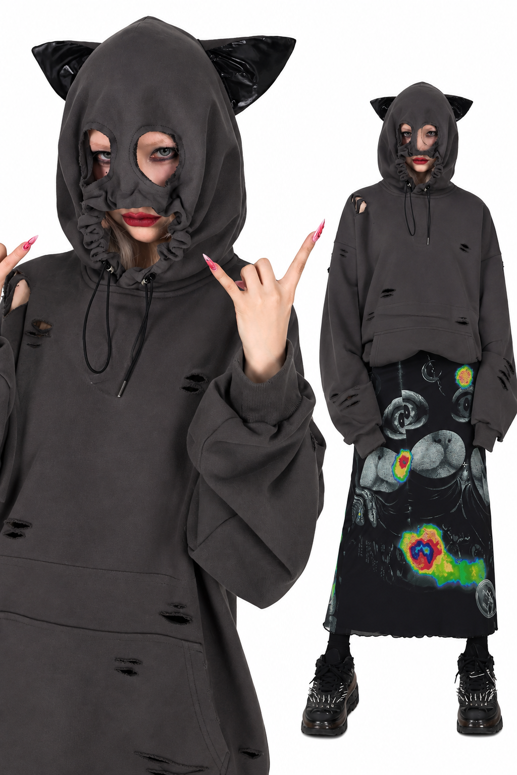 Cat Ear Ripped Hooded Hoodie