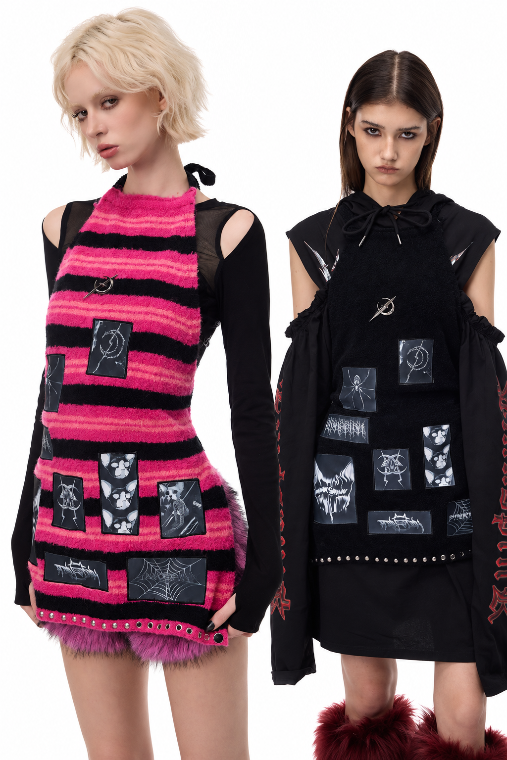 Punk Patchwork Knitted Hooded Sweater Dress