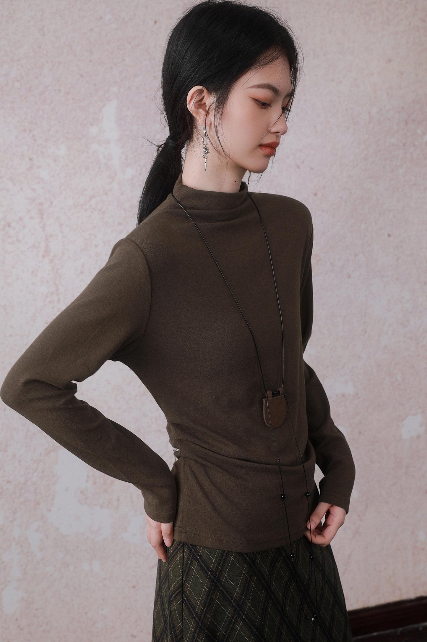 Half-Turtleneck Skin-Friendly Slim Top