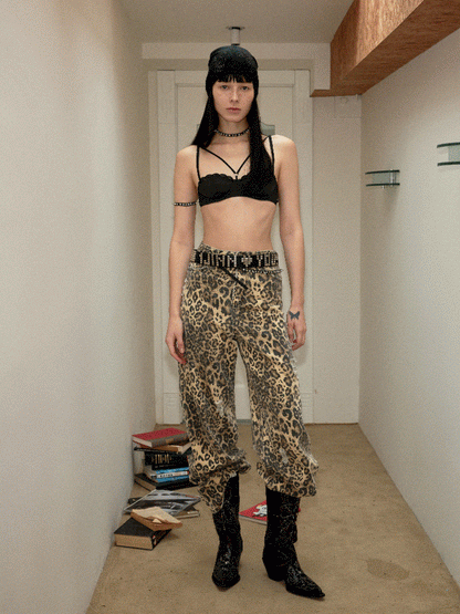 Leopard Print Canvas Wide Leg Pants