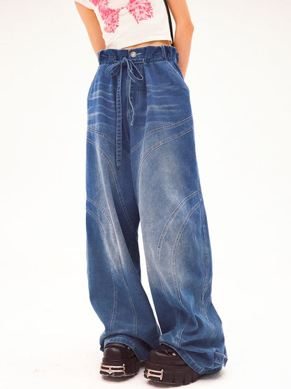 Lace-up wide-leg jeans