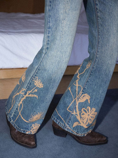 Printed Straight Flare Jeans