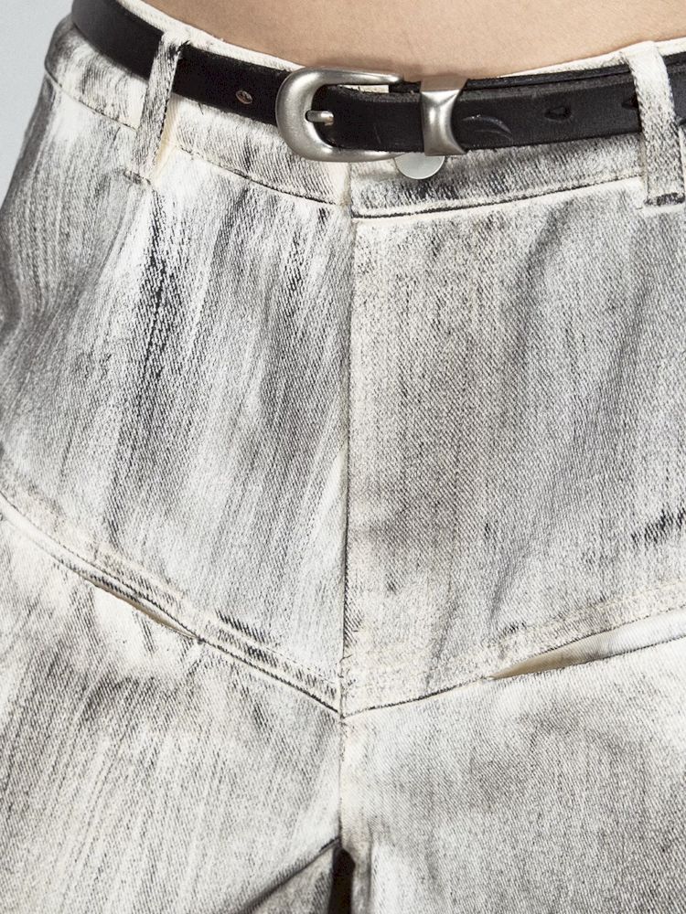 Stained Brushed Colour Straight Wide Leg Jeans